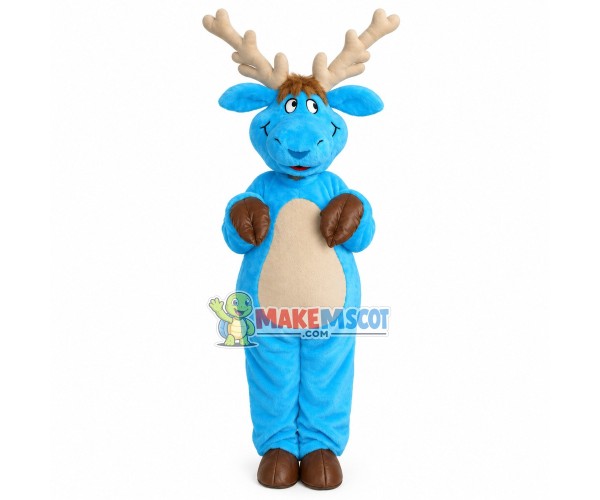 Joyful The Adult Blue Reindeer Mascot Costume