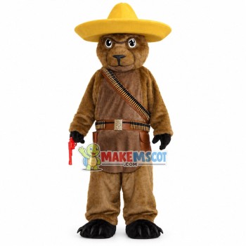 Veteran Gunner Brown Bear Mascot Costume Veteran Gunner Brown Bear Mascot Costume