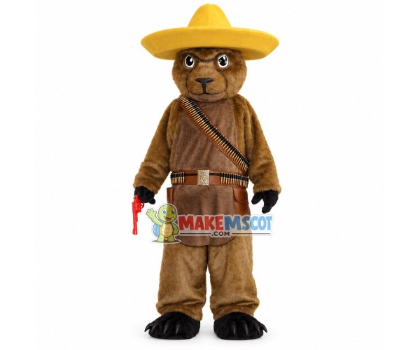 Veteran Gunner Brown Bear Mascot Costume Veteran Gunner Brown Bear Mascot Costume