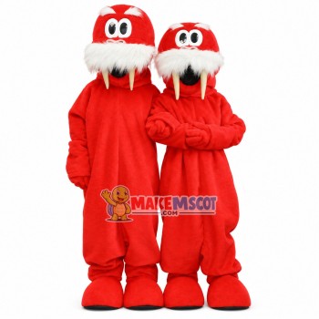 Red Walrus Couple In Love Mascot Costume Red Walrus Couple In Love Mascot Costume