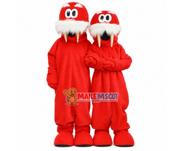 Red Walrus Couple In Love Mascot Costume Red Walrus Couple In Love Mascot Costume