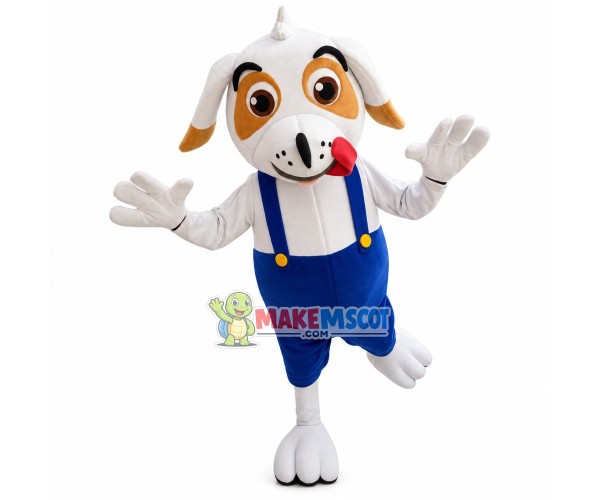 Gluttonous White Dog Jumping Up and Down Mascot Costume Gluttonous White Dog Jumping Up and Down Mascot Costume
