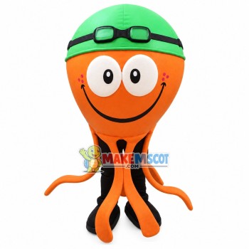 Swimming Octopus Wearing Cap Mascot Costume Swimming Octopus Wearing Cap Mascot Costume