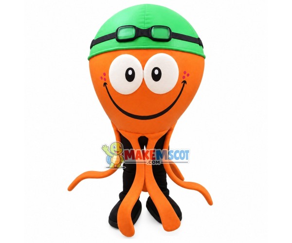 Swimming Octopus Wearing Cap Mascot Costume Swimming Octopus Wearing Cap Mascot Costume