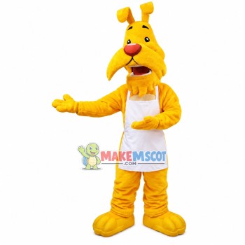 Thoughtful Yellow Dog Waiter Mascot Costume Thoughtful Yellow Dog Waiter Mascot Costume