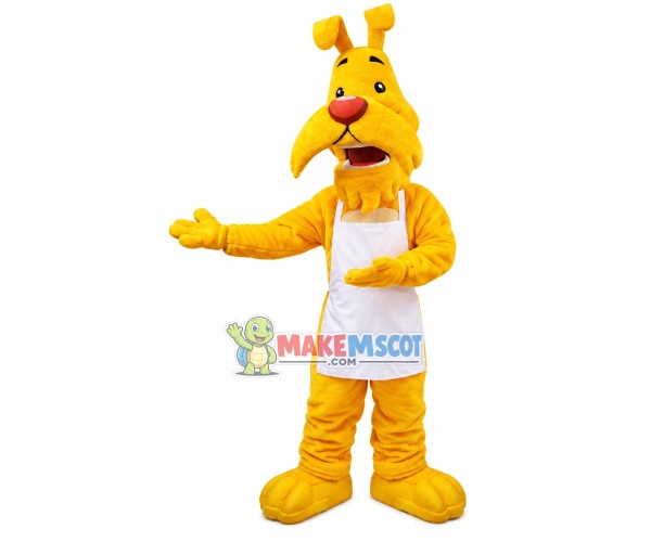 Thoughtful Yellow Dog Waiter Mascot Costume