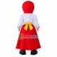Smiling Cook Girl In Floral Lace Apron Mascot Costume Smiling Cook Girl In Floral Lace Apron Mascot Costume