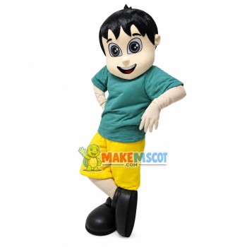 Lively Boy Wearing Army Green Shirt Mascot Costume Lively Boy Wearing Army Green Shirt Mascot Costume