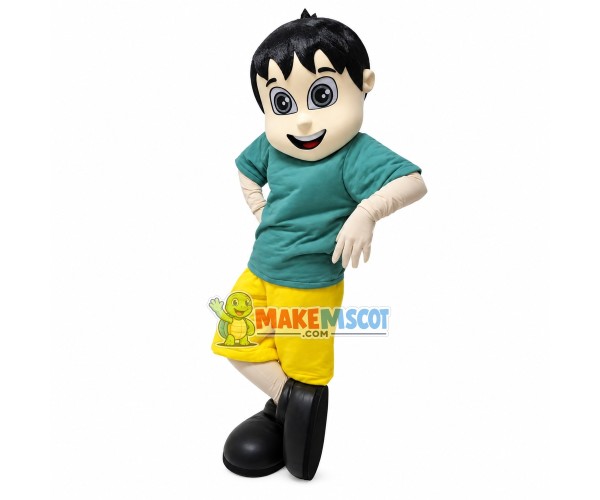 Lively Boy Wearing Army Green Shirt Mascot Costume Lively Boy Wearing Army Green Shirt Mascot Costume