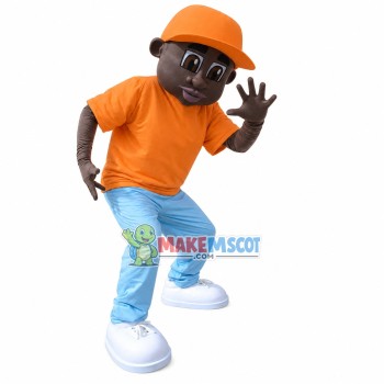 Black Boy With Information Sign Mascot Costume Black Boy With Information Sign Mascot Costume