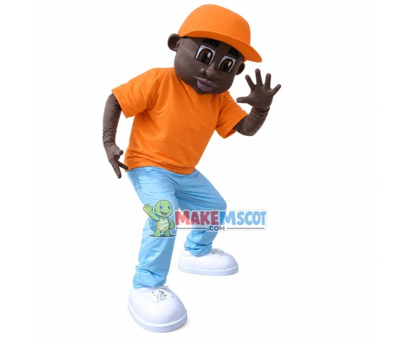 Black Boy With Information Sign Mascot Costume Black Boy With Information Sign Mascot Costume