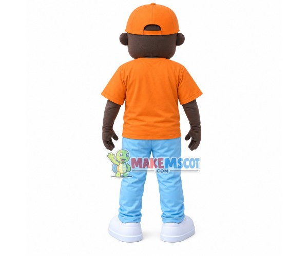 Black Boy With Information Sign Mascot Costume Black Boy With Information Sign Mascot Costume