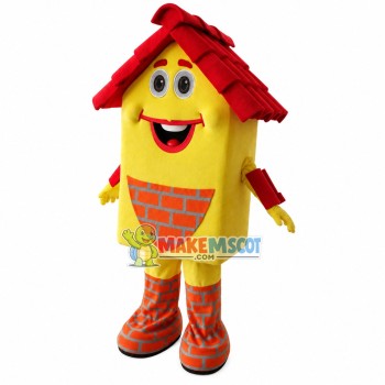 Red Tile House Made of Bricks Mascot Costume