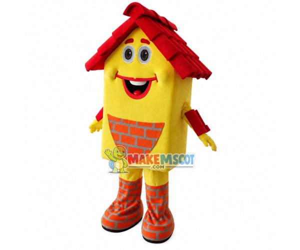 Red Tile House Made of Bricks Mascot Costume