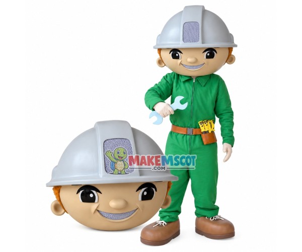 Agricultural Machinery Operator Holding Wrench Mascot Costume Agricultural Machinery Operator Holding Wrench Mascot Costume