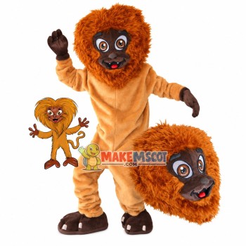 Mischievous Brown Furry Lion Mascot Costume