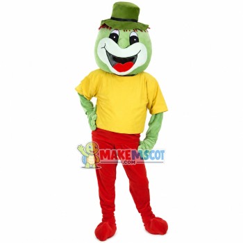 Happy Frog In The Yellow Printed Shirt Mascot Costume