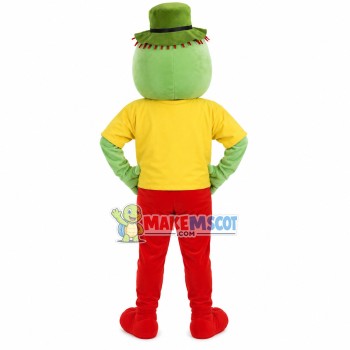 Happy Frog In The Yellow Printed Shirt Mascot Costume
