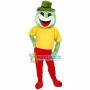 Happy Frog In The Yellow Printed Shirt Mascot Costume