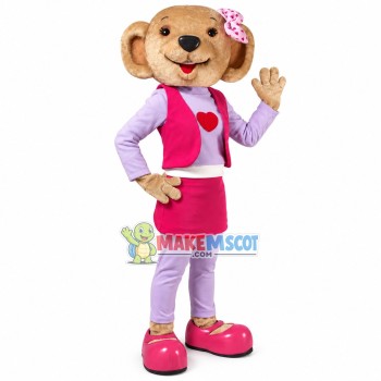 Miss Bear In Pink Professional Suit Mascot Costume