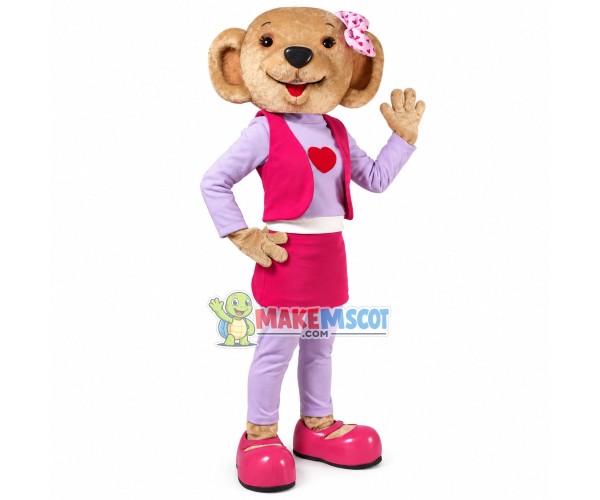 Miss Bear In Pink Professional Suit Mascot Costume