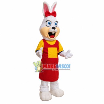 Motivational Bunny In Overalls Mascot Costume