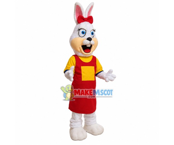 Motivational Bunny In Overalls Mascot Costume Motivational Bunny In Overalls Mascot Costume