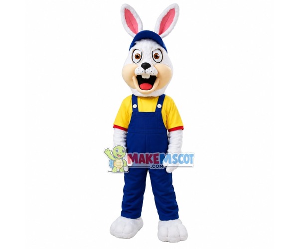 Motivational Bunny In Overalls Mascot Costume Motivational Bunny In Overalls Mascot Costume