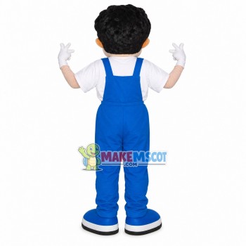 Helpful Boy In Blue Overalls Mascot Costume Helpful Boy In Blue Overalls Mascot Costume