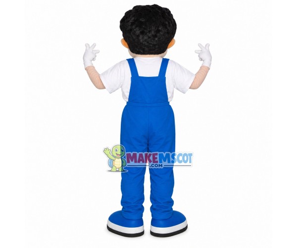Helpful Boy In Blue Overalls Mascot Costume Helpful Boy In Blue Overalls Mascot Costume
