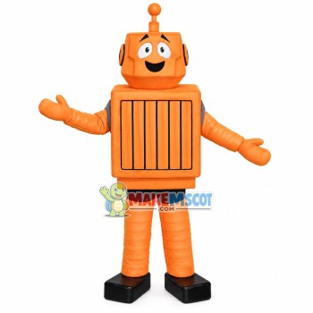 Orange Old-fashioned Robot With Square Body Mascot Costume