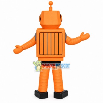 Orange Old-fashioned Robot With Square Body Mascot Costume Orange Old-fashioned Robot With Square Body Mascot Costume