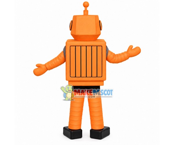 Orange Old-fashioned Robot With Square Body Mascot Costume Orange Old-fashioned Robot With Square Body Mascot Costume