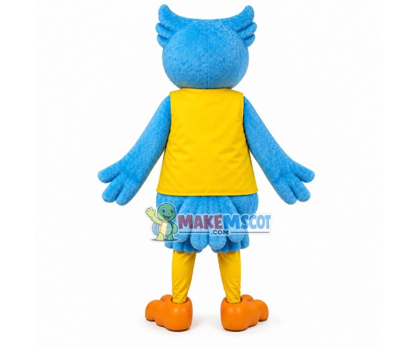 Blue Owl Wearing Work Vest Mascot Costume Blue Owl Wearing Work Vest Mascot Costume