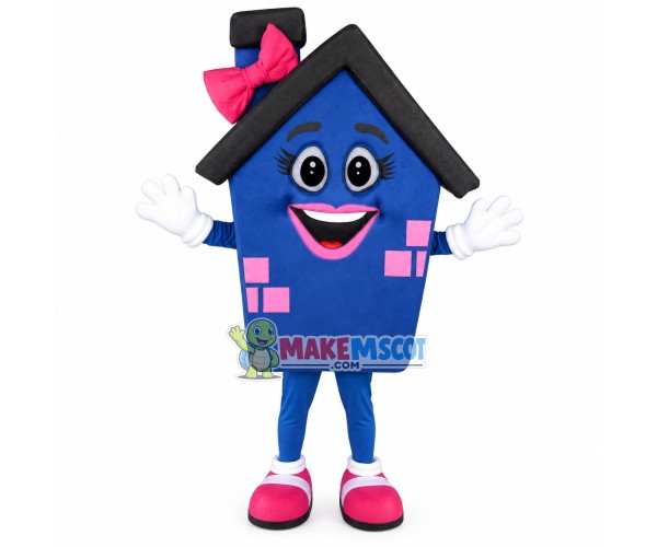 Blue House Mascot Costume for Architectural Project Blue House Mascot Costume for Architectural Project