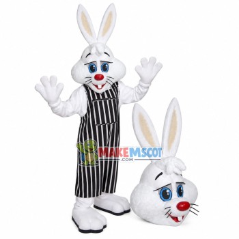 Cheerful Rabbit In Striped Wide-leg Pants Mascot Costume