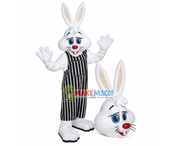Cheerful Rabbit In Striped Wide-leg Pants Mascot Costume Cheerful Rabbit In Striped Wide-leg Pants Mascot Costume