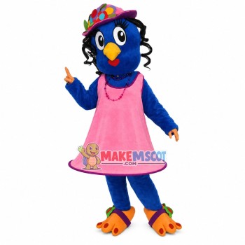 Lady Bird In Pink Flared Dress Mascot Costume Lady Bird In Pink Flared Dress Mascot Costume