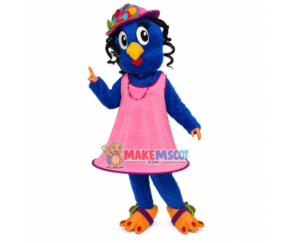 Lady Bird In Pink Flared Dress Mascot Costume Lady Bird In Pink Flared Dress Mascot Costume