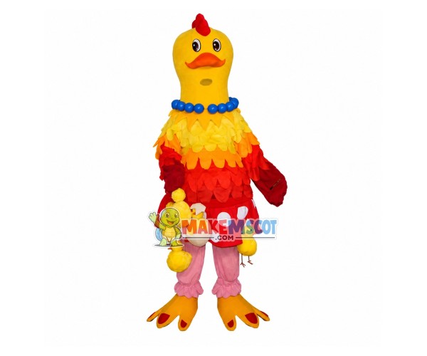 Elegant Chicken With Blue Pearl Necklace Mascot Costume Elegant Chicken With Blue Pearl Necklace Mascot Costume