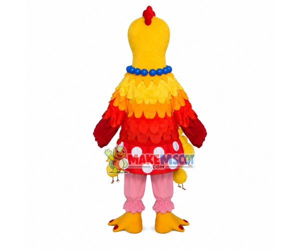 Elegant Chicken With Blue Pearl Necklace Mascot Costume