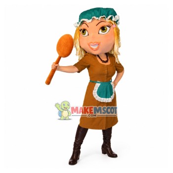 Foreign Cook Girl Holding Spatula Mascot Costume Foreign Cook Girl Holding Spatula Mascot Costume