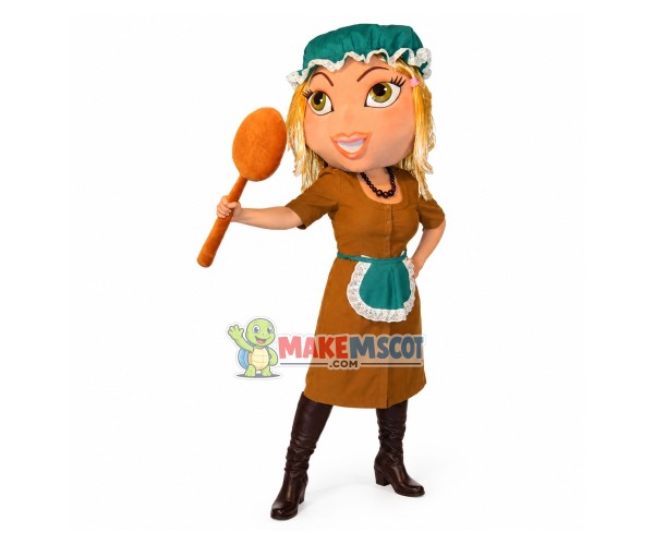 Foreign Cook Girl Holding Spatula Mascot Costume Foreign Cook Girl Holding Spatula Mascot Costume