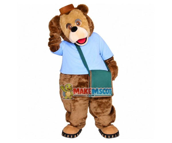 Distressed Postman Brown Bear Mascot Costume Distressed Postman Brown Bear Mascot Costume
