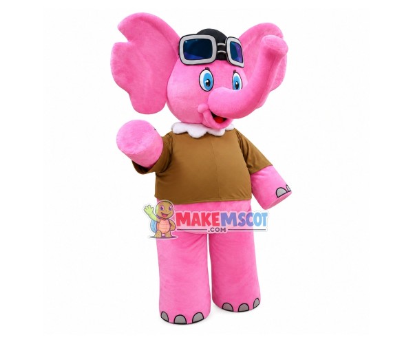Glamour Girl Elephant In Khaki Shirt Mascot Costume
