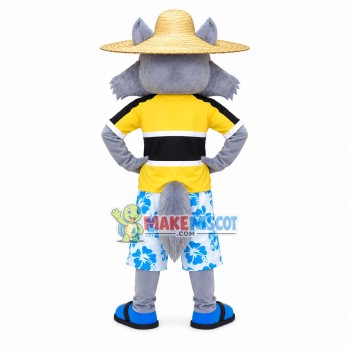 Villager Wolf Wearing Straw Hat Mascot Costume