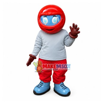 Motorcycle Racer Doll Wearing Red Helmet Mascot Costume