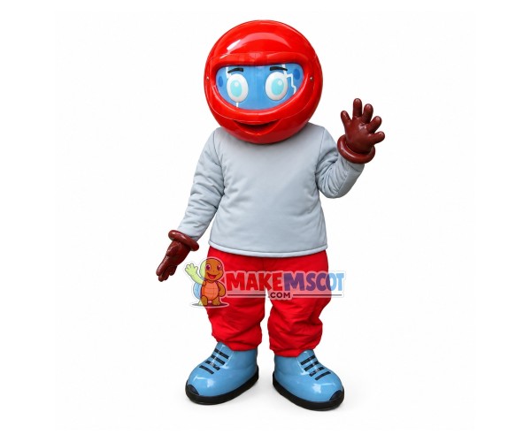 Motorcycle Racer Doll Wearing Red Helmet Mascot Costume Motorcycle Racer Doll Wearing Red Helmet Mascot Costume