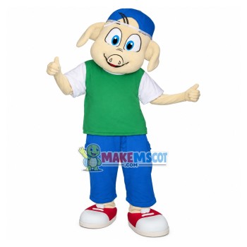 Energetic Boy Pig In Casual Suit Mascot Costume Energetic Boy Pig In Casual Suit Mascot Costume