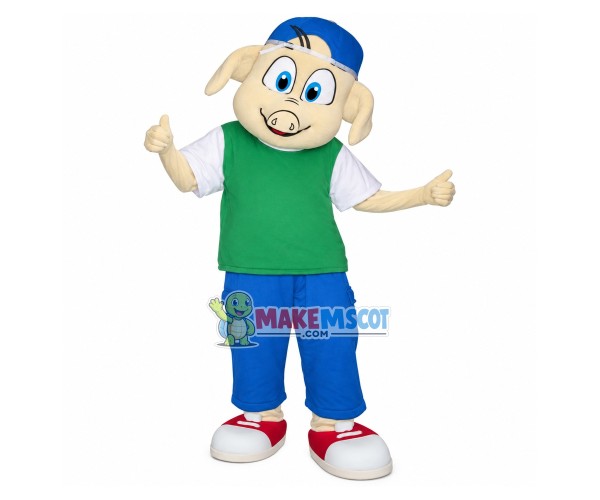 Energetic Boy Pig In Casual Suit Mascot Costume Energetic Boy Pig In Casual Suit Mascot Costume